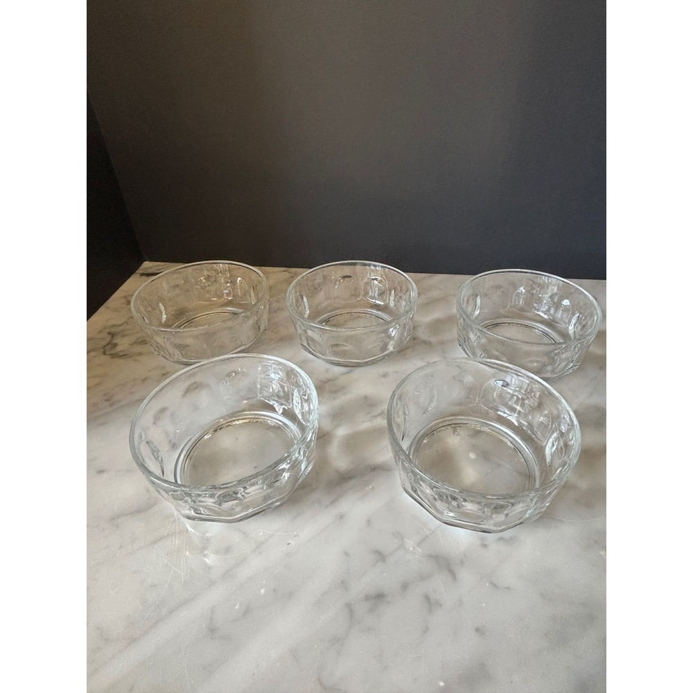 Vintage Duralex France Clear Glass Custard Prep Bowls Set of 5 Thumbprint Design